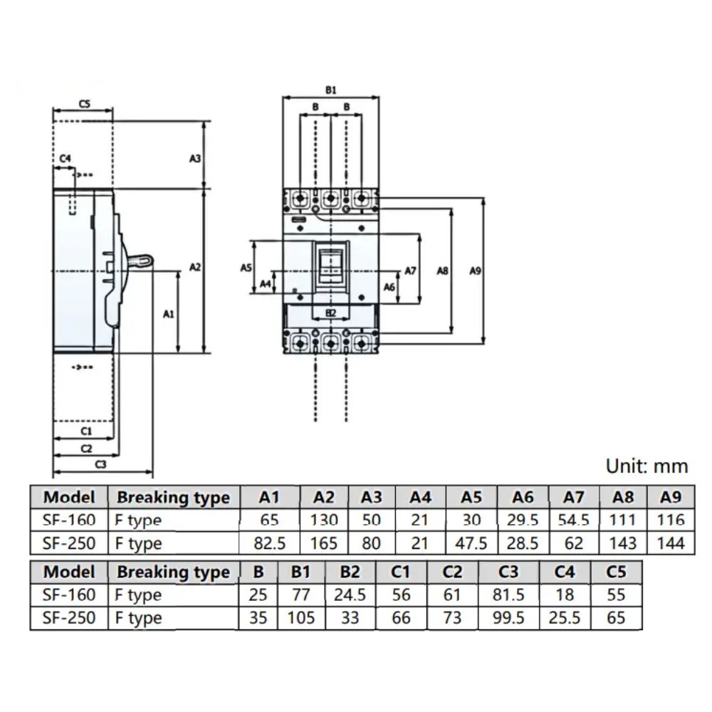 Cầu dao đóng cắt tự động MCCB Case Circuit Breaker 10-50A Panasonic BBSF