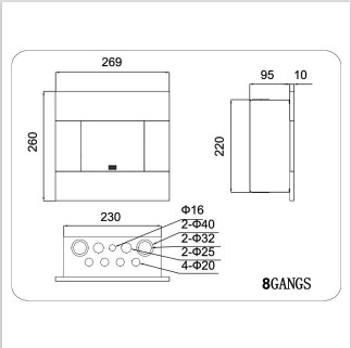 Bản vẽ kỹ thuật tủ điện âm tường 8 đường BQDX08T11AV / BQDX08G11AV