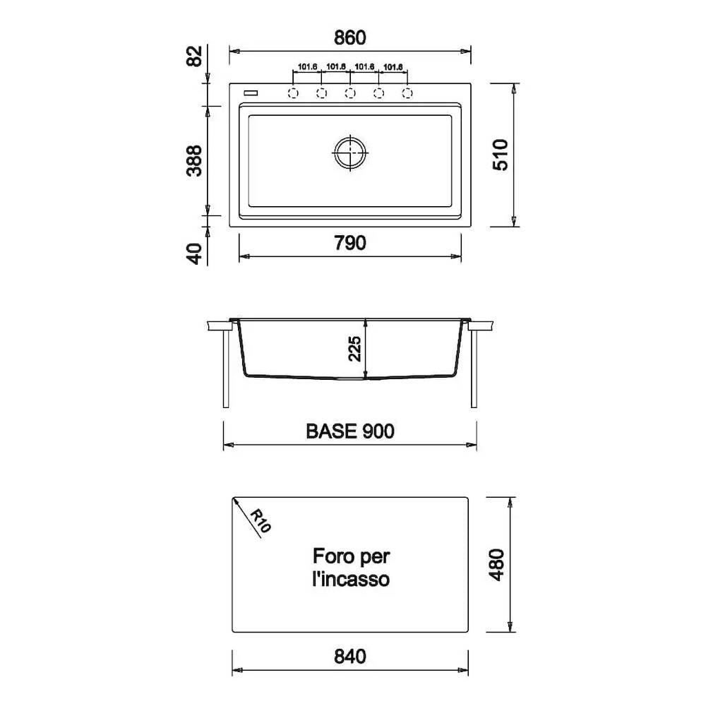 Chậu rửa đơn LUX PLADOS LX8610 NANOSTONE N6 DEEP BLACK
