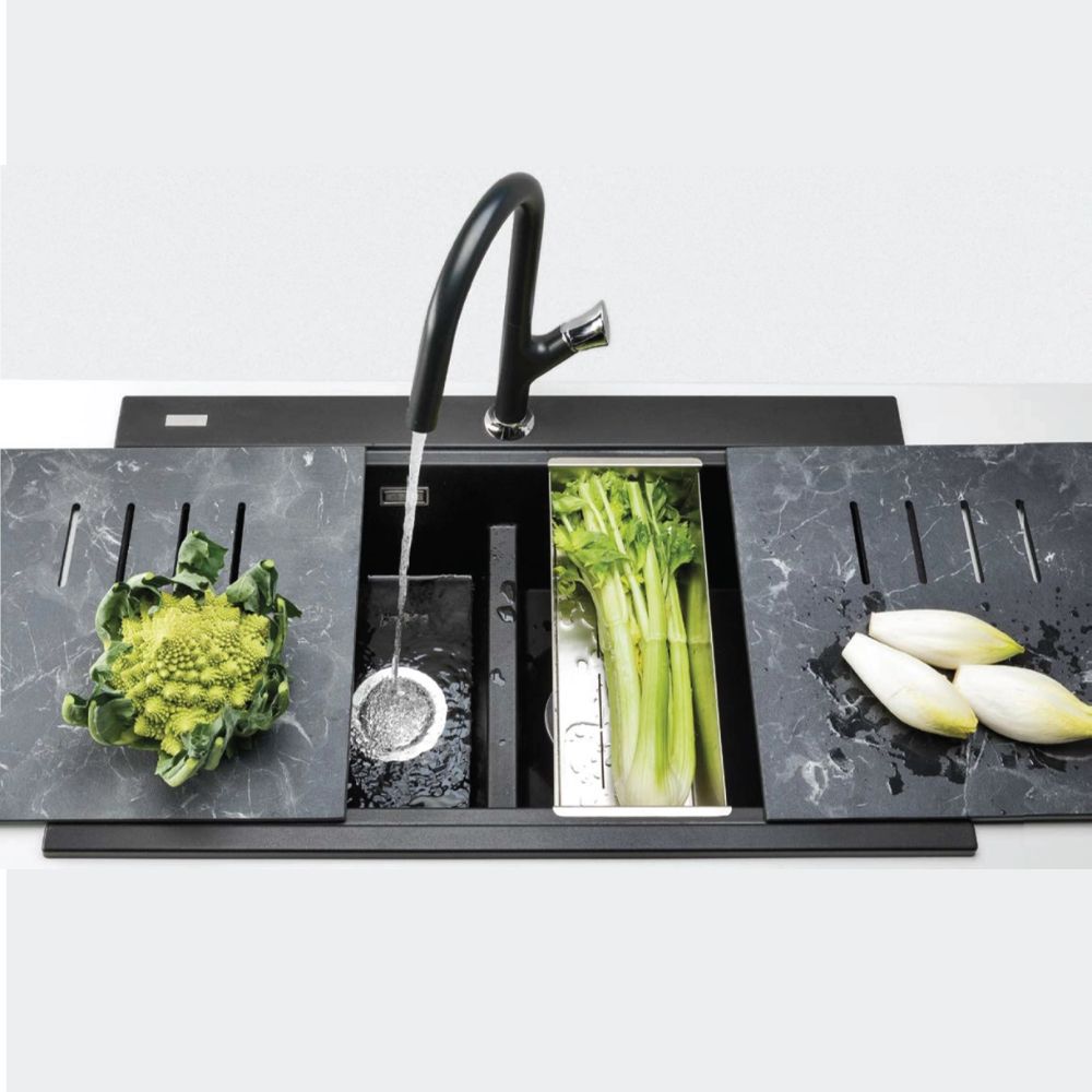 Chậu rửa đôi LUX PLADOS LX8620 NANOSTONE N6 DEEP BLACK