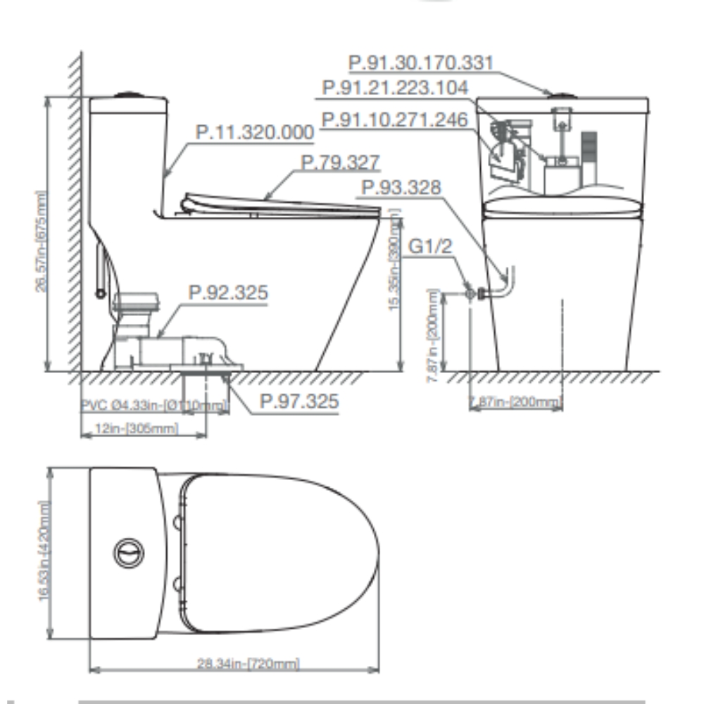 Bồn cầu 1 khối Viglacera Platinum P.11.320 nắp êm