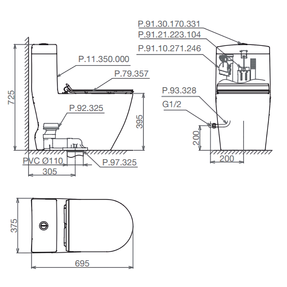Bồn cầu 1 khối Viglacera Platinum P.11.350 nắp êm