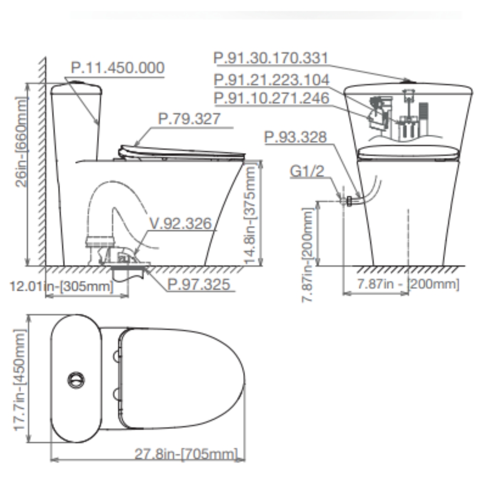 Bồn cầu 1 khối Victory Viglacera Platinum P.11.450 nắp êm