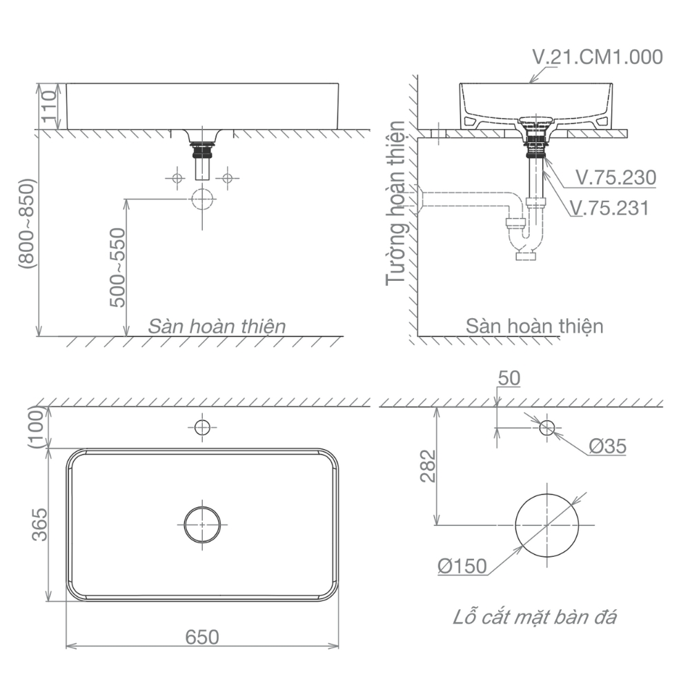 Chậu lavabo đặt bàn Viglacera Platinum P.21.140