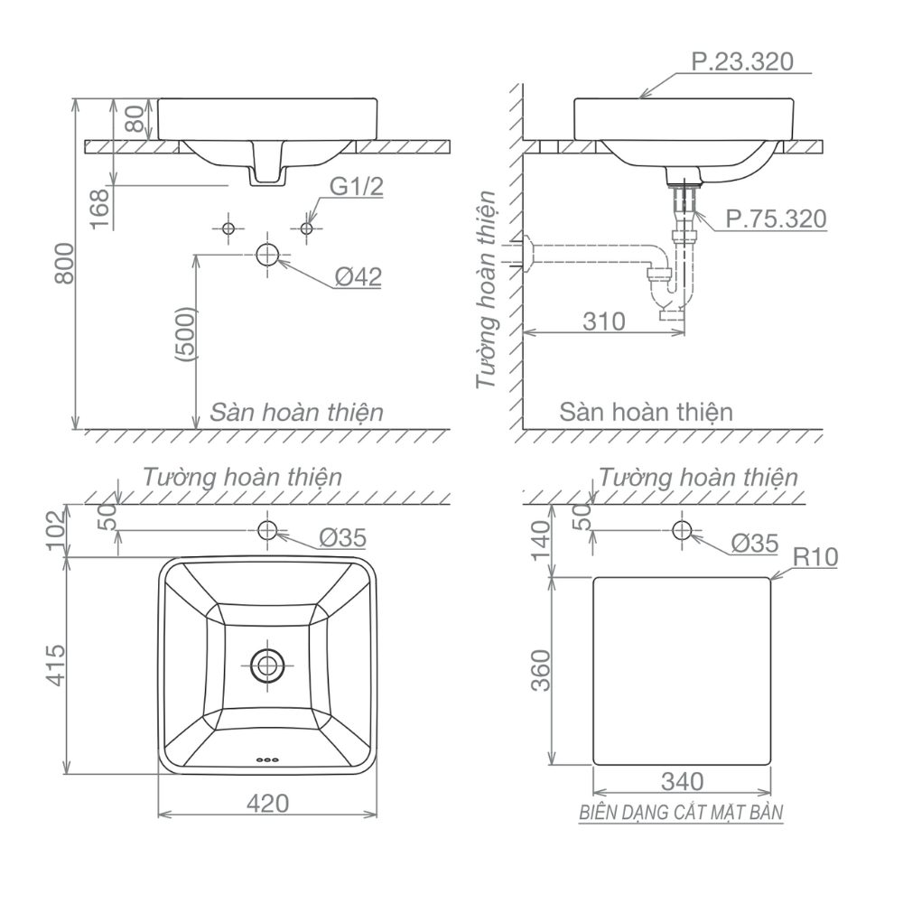Chậu lavabo đặt bàn Viglacera Platinum P.23.320