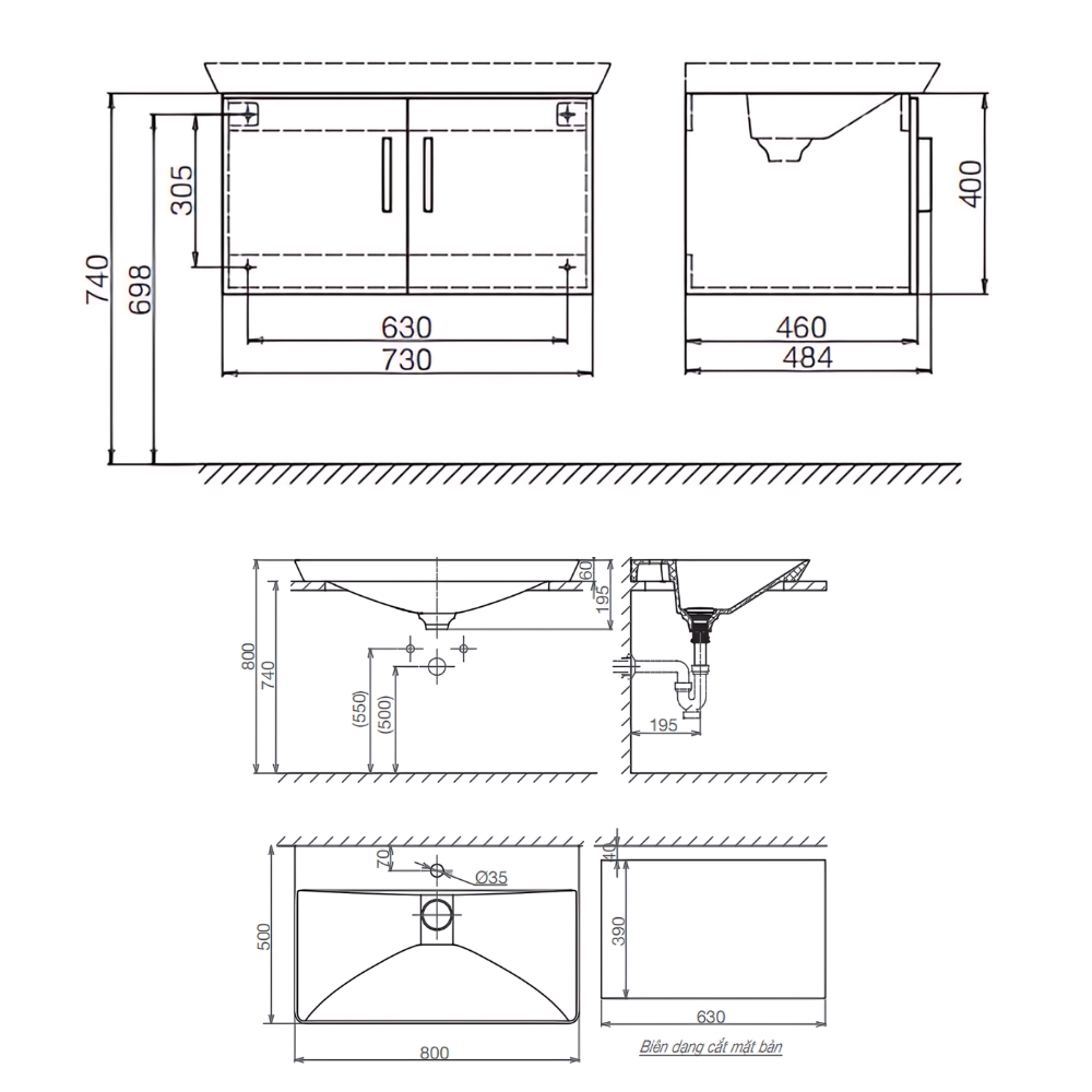 Tủ chậu cabinet 70cm Viglacera Platinum P.69.680