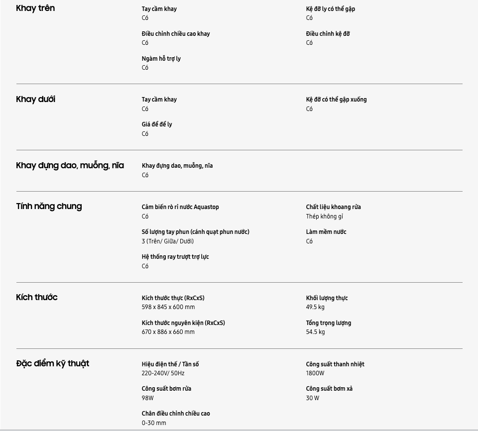 Máy rửa chén Samsung  Bespoke diệt khuẩn chuyên sâu Hygiene Care DW60CG550FSGSV