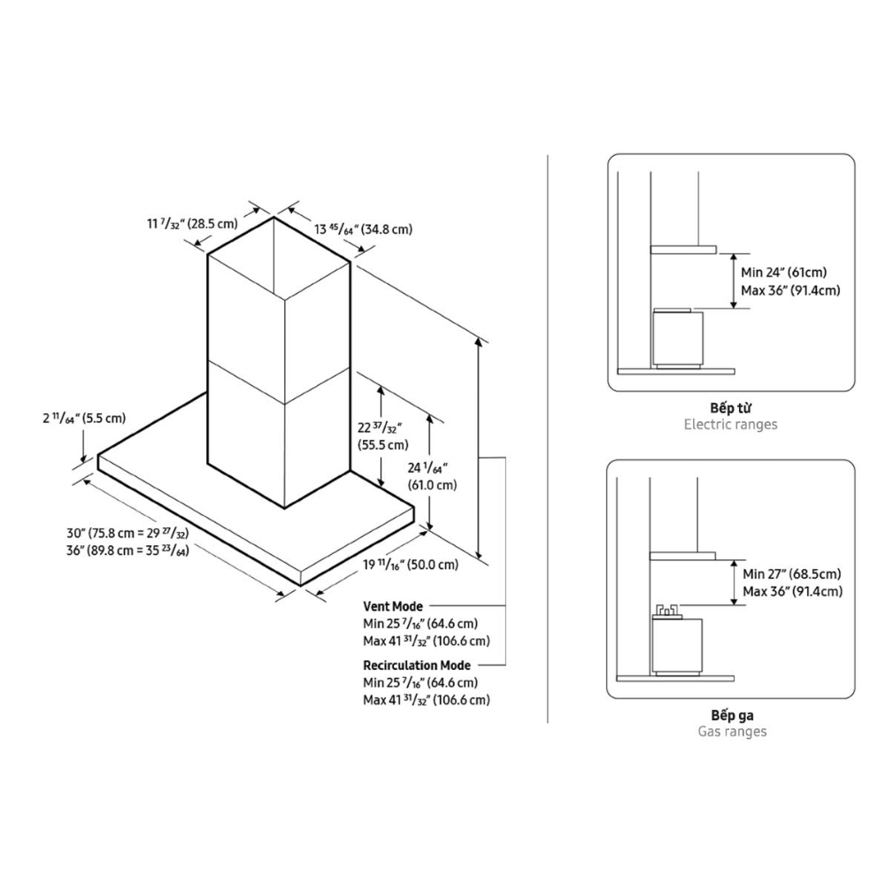 Máy hút mùi áp tường Samsung Bespoke NK24C5070US/UR