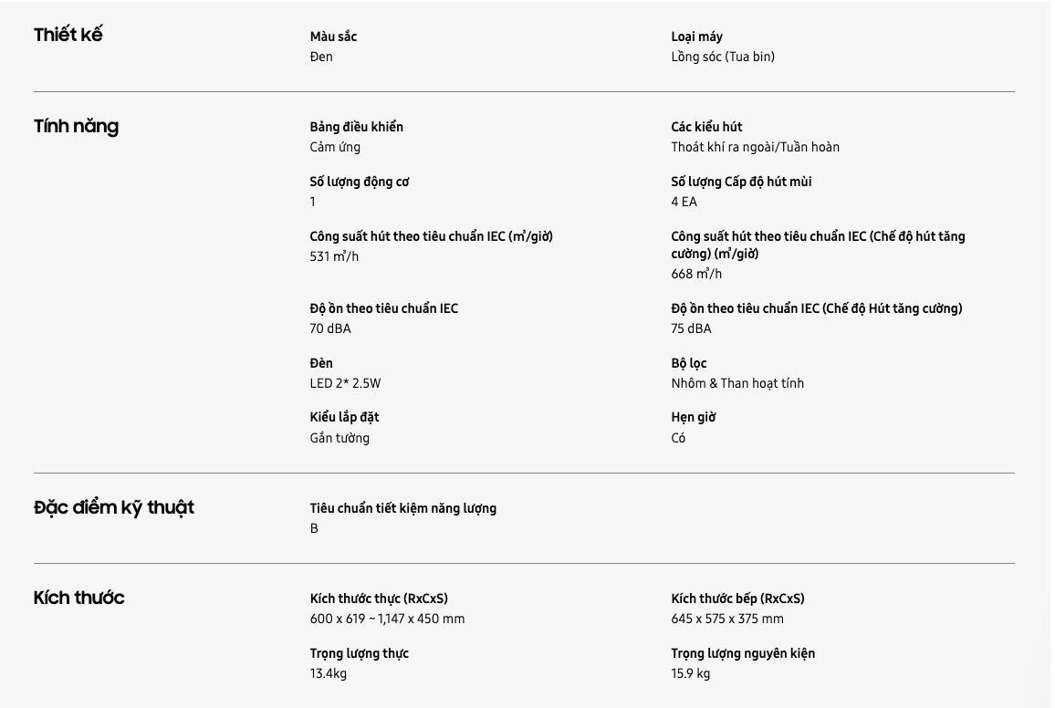 Máy hút mùi áp tường Samsung Bespoke NK24C5070US/UR