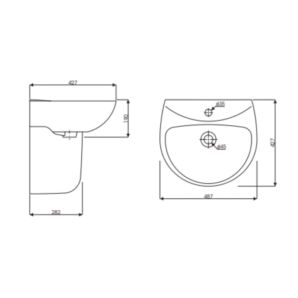 Chậu rửa mặt lavabo treo tường chân lửng Thiên Thanh LT03
