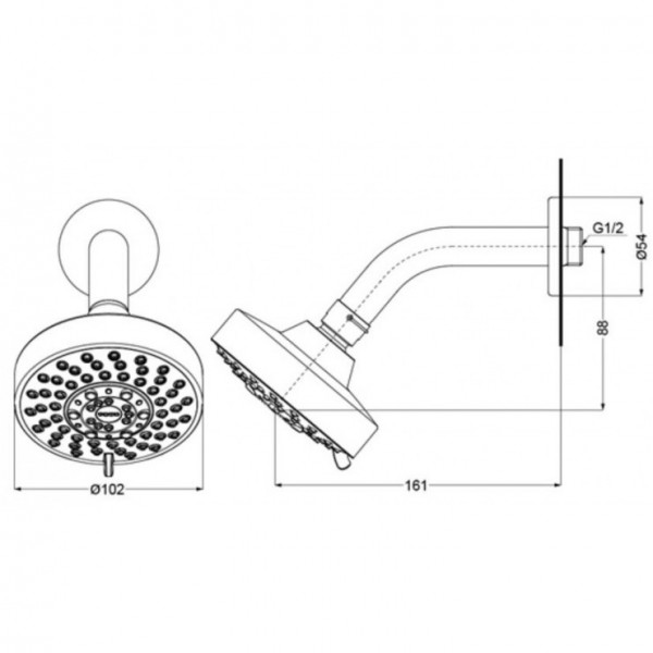 Bản vẽ kỹ thuật bát sen tắm TBW01013V TOTO gắn tường