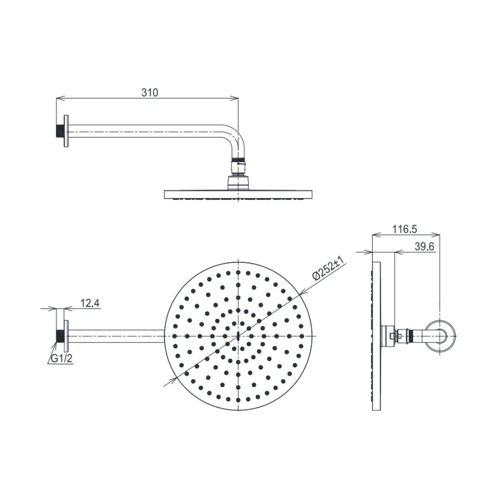 Bản vẽ kỹ thuật bát sen gắn tường TOTO TBW10000V (tròn, 252 mm)