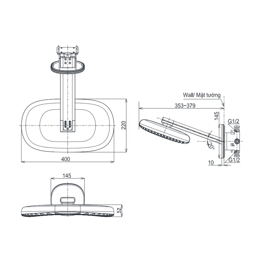 Bát sen gắn tắm gắn tường TOTO TBW15CB0A kèm van âm TBN01002B (2 chế độ, G Series)