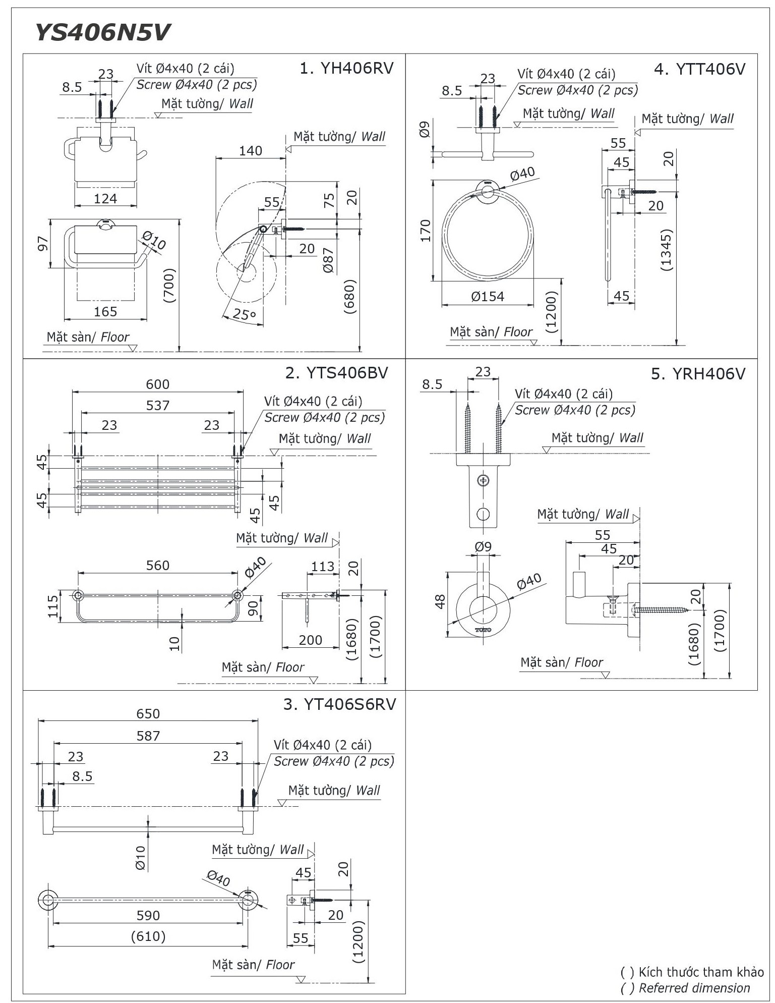 Bộ phụ kiện nhà tắm TOTO YS406N5V (5 món)