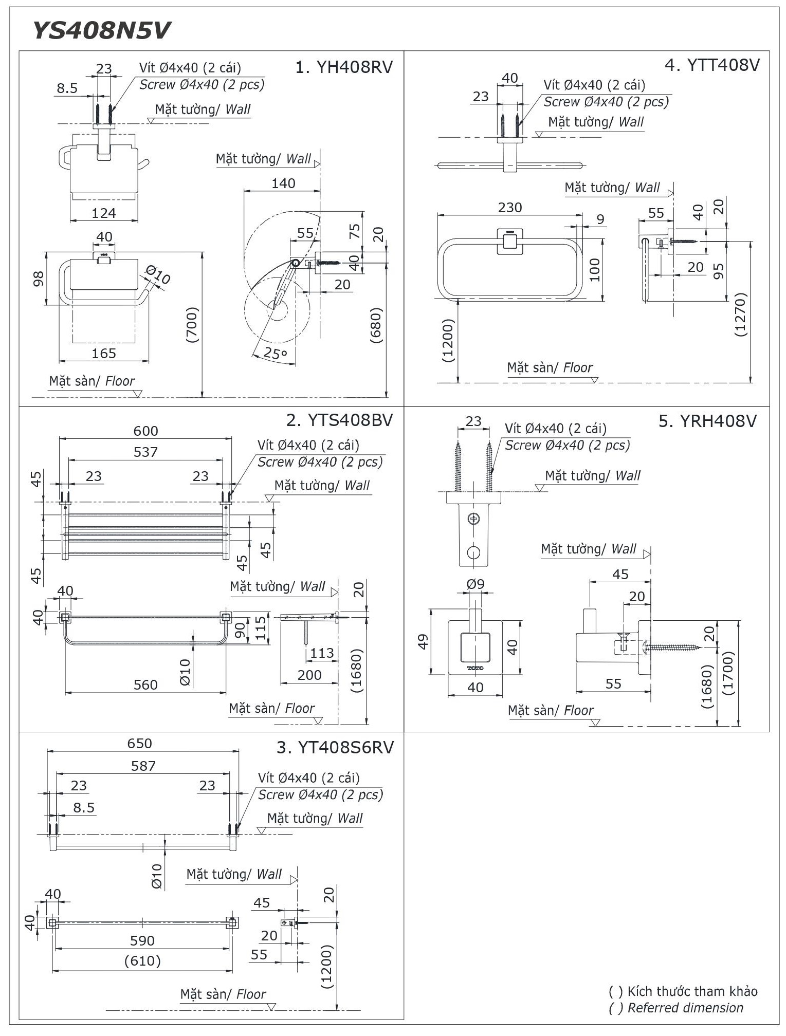 Bộ phụ kiện nhà tắm TOTO YS408N5V (5 món)