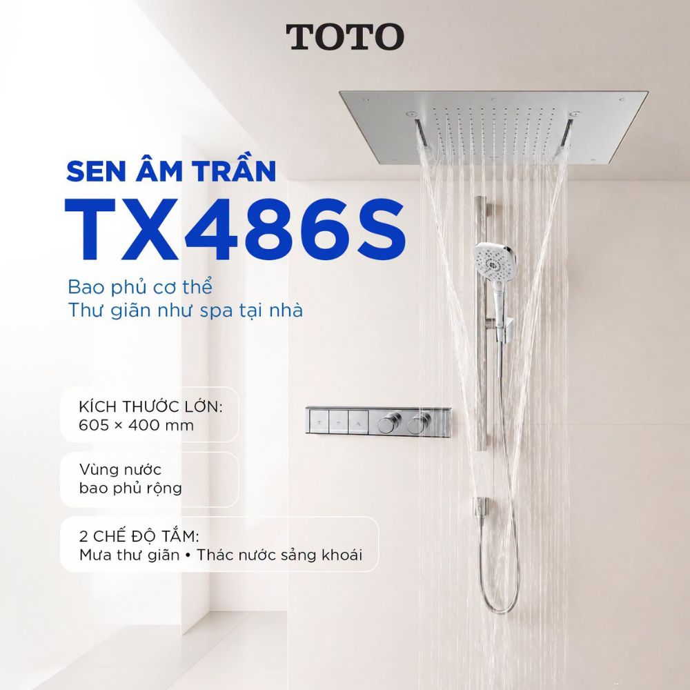Set sen tắm âm tường 3 đường nước nhiệt độ TOTO TX486S/TBW02006A/TBW07019A/TBW08009A/TBV11130A/TBN11DC0A