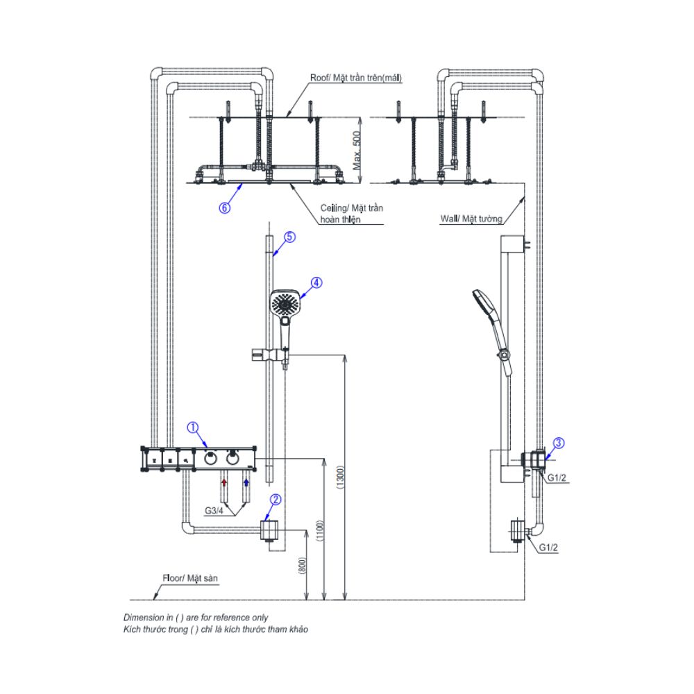 Set sen tắm âm tường 3 đường nước nhiệt độ TOTO TX486S/TBW02006A/TBW07019A/TBW08009A/TBV11130A/TBN11DC0A