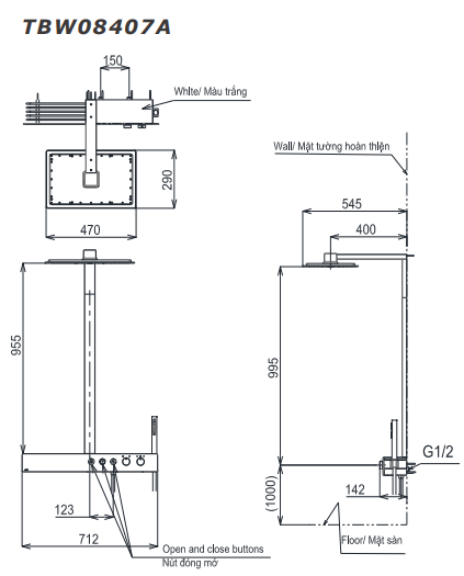 Bộ sen cây nhiệt độ TOTO TBW08407A dòng Z series kệ để đồ màu trắng