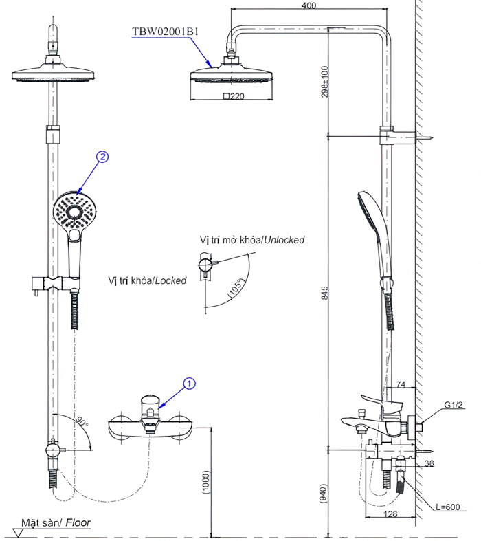 Bộ sen cây nóng lạnh TOTO TBW02001BA TBG02302VA TBW02006A