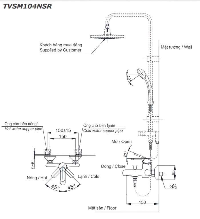 Sen cây tắm đứng nóng lạnh TOTO DM907CS TVSM104NSR