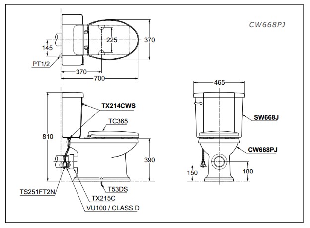 Bồn cầu 2 khối Memory TOTO CW668PJ thoát ngang nắp đóng êm TC393VS