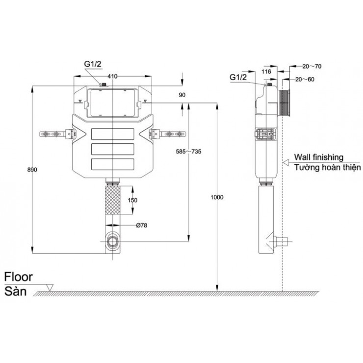 Két nước âm tường TOTO WH060 4.8/3L