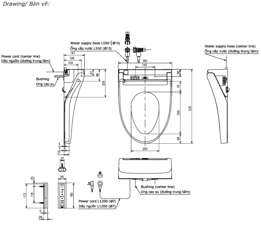 Bản vẽ kỹ thuật nắp bồn TOTO TCF24460AAA