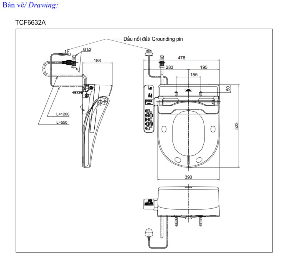 Nắp rửa điện tử Washlet TOTO TCF6632A (W8)