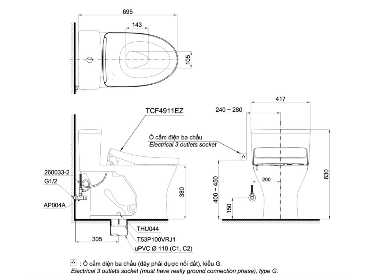 Bồn cầu TOTO MS855CDW12 1 khối nắp điện tử Washlet S7 TCF4911EZ giấu dây