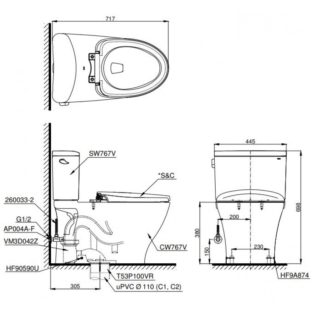 Bồn cầu nắp rửa điện tử TOTO CS767RW7