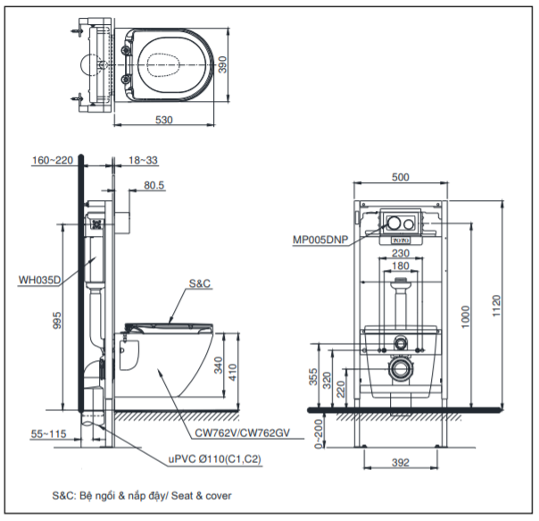 Bồn cầu treo tường nắp rửa điện TOTO CW762/TCF4732A