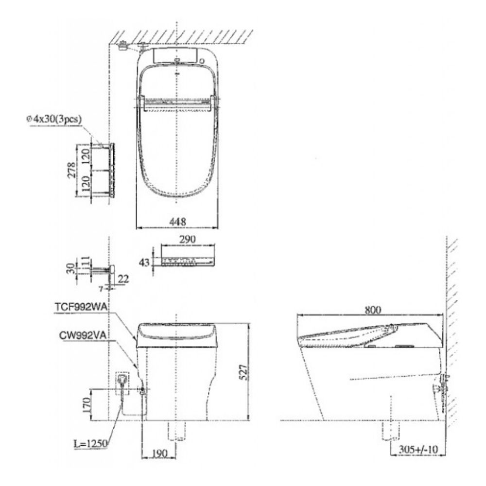 Bản vẽ kỹ thuật bồn cầu điện tử NEOREST XH I TOTO CW992VA