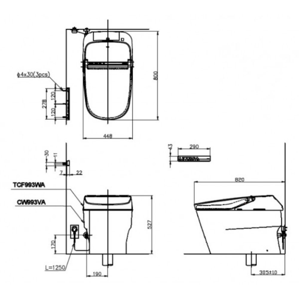 Bản vẽ kỹ thuật bồn cầu điện tử NEOREST XH II TOTO CW993VA