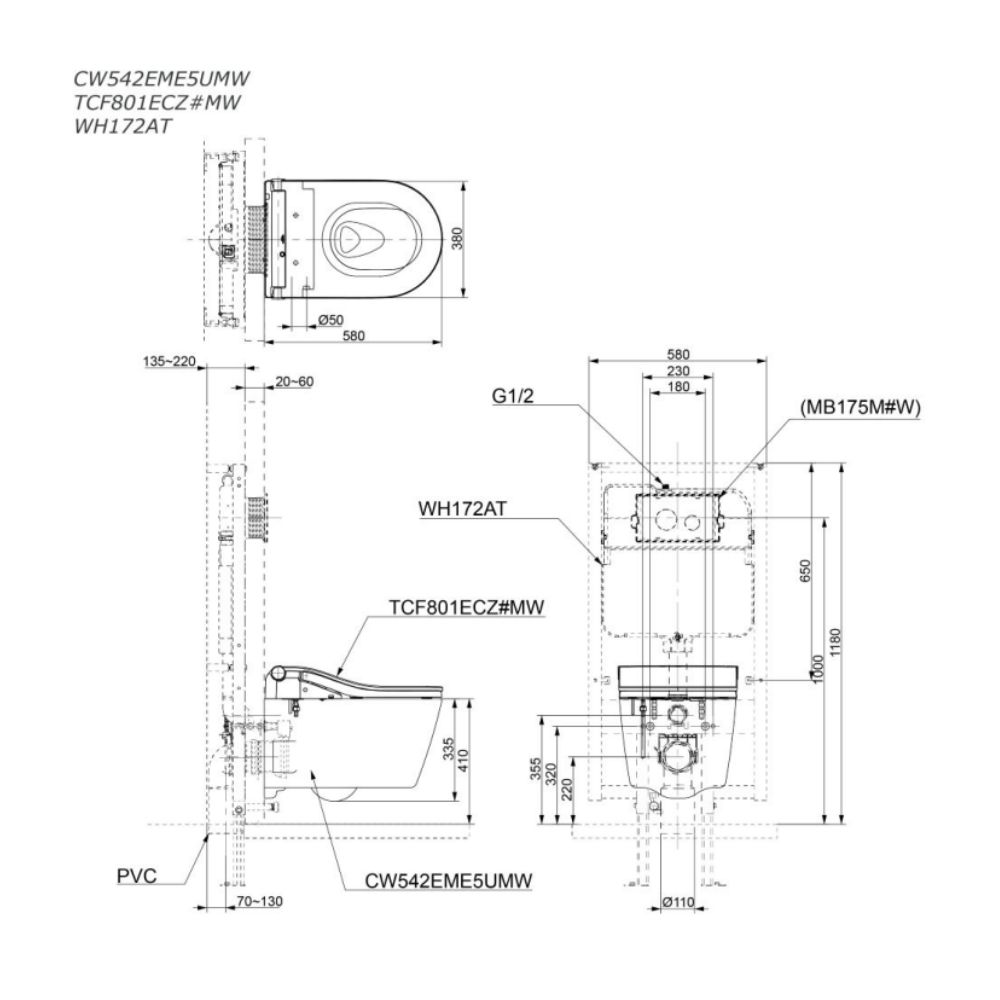 Bồn cầu treo tường điện tử RW (giấu dây) TOTO CW542EME5UMW TCF801ECZ WH172AT MB175M