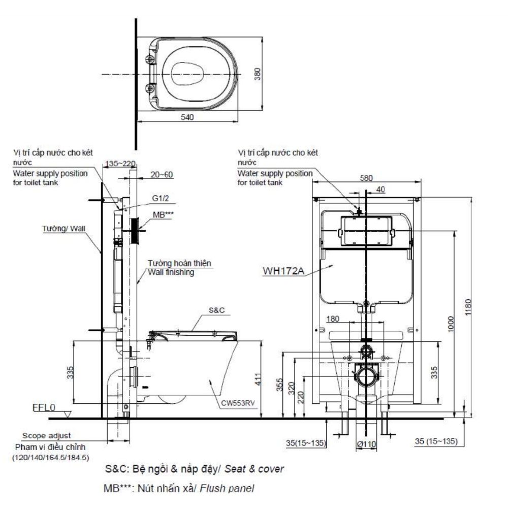 Bồn cầu treo tường nắp êm TOTO CW553 TC384CVK WH172A MB174P