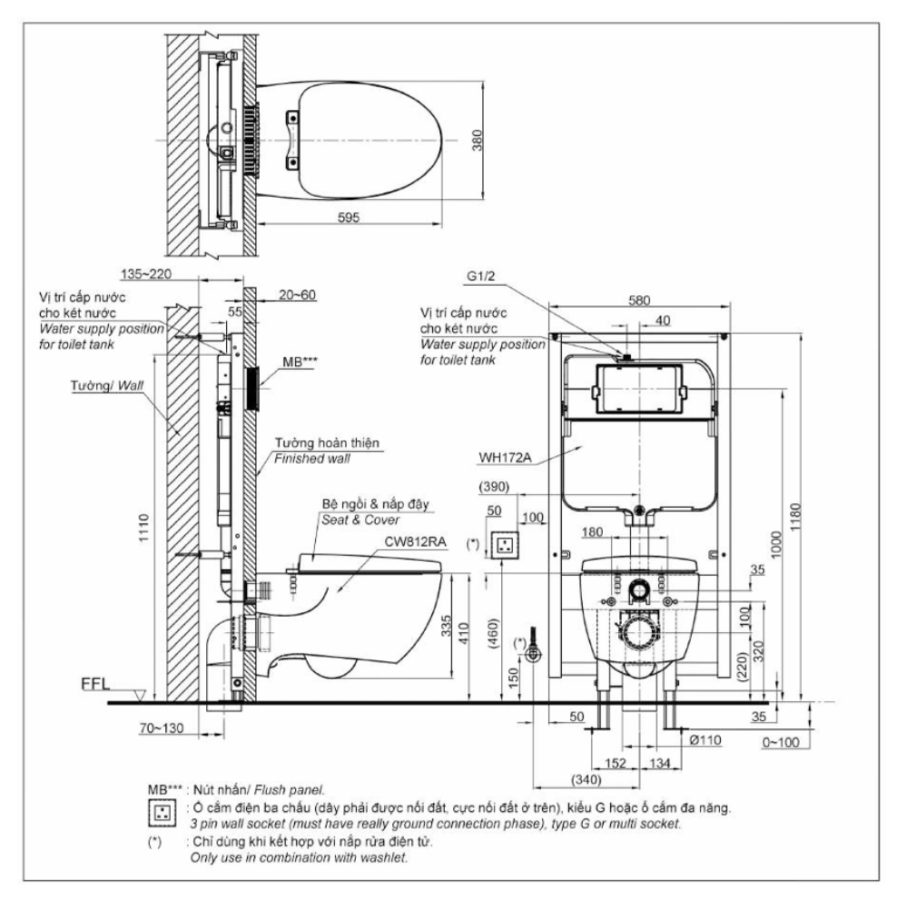 Bồn cầu treo tường nắp điện tử TOTO CW812RA TCF47360GAA WH172A MB174P