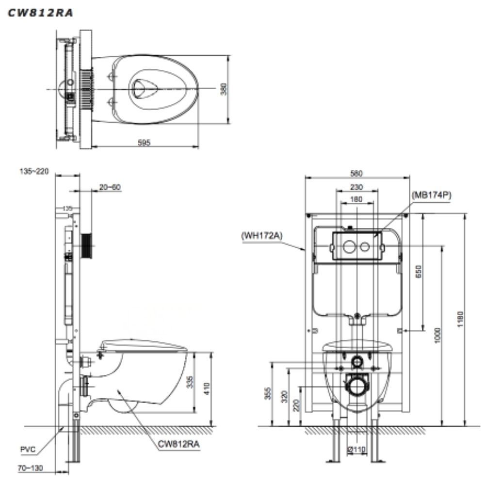 Bồn cầu treo tường nắp rửa điện tử S5 TOTO CW812RA TCF34461GAA WH172A MB174P#SS