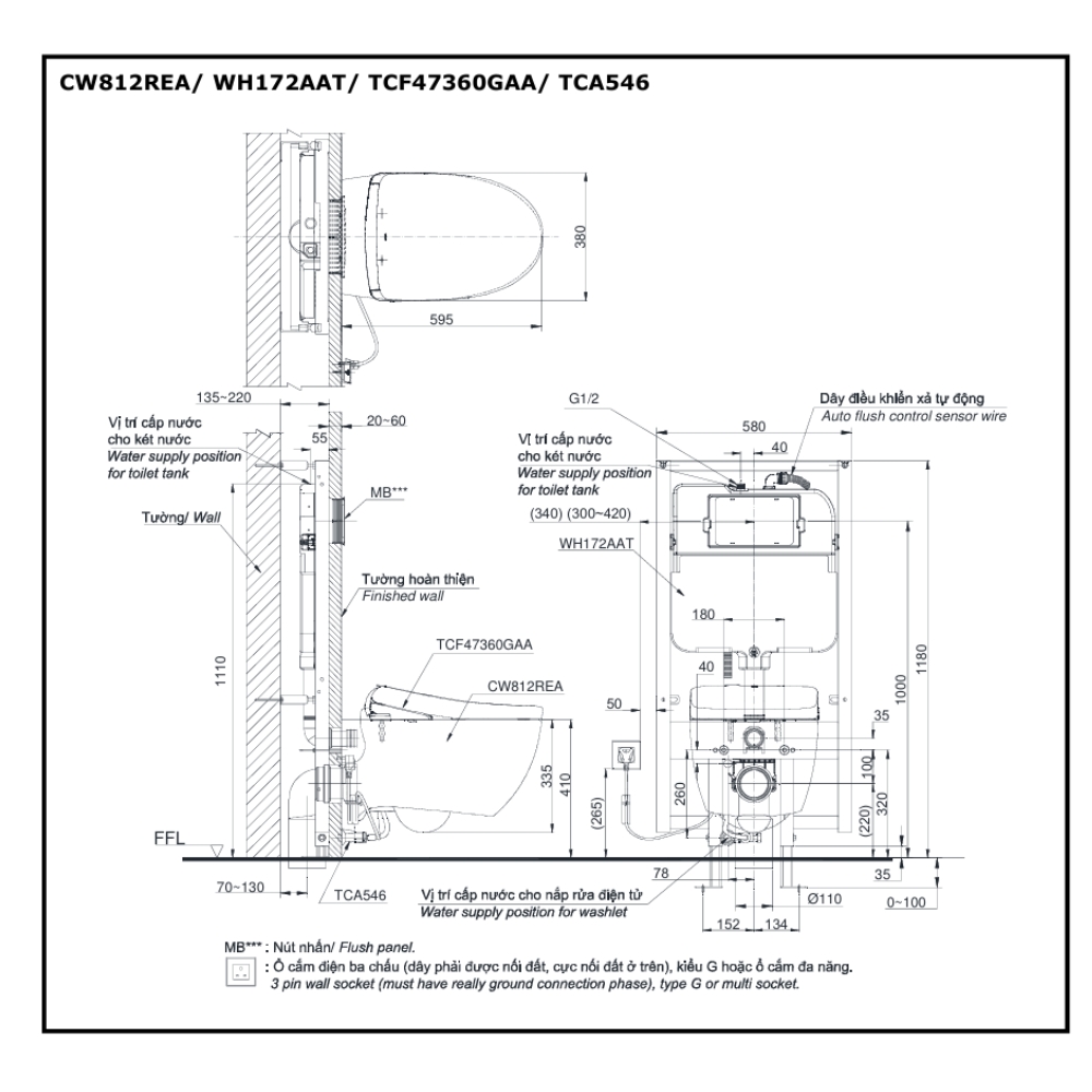 Bồn cầu treo tường nắp điện tử S7 (giấu dây) xả tự động TOTO CW812REA TCF47360GAA WH172AAT TCA546 MB175M