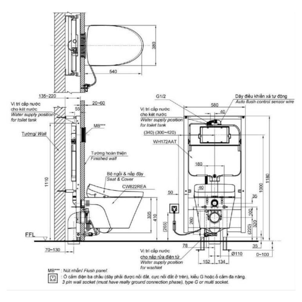 Bồn cầu treo tường nắp rửa điện tử S7 (giấu dây) xả tự động TOTO CW822REA TCF47360GAA WH172AAT TCA546 MB175M#SS