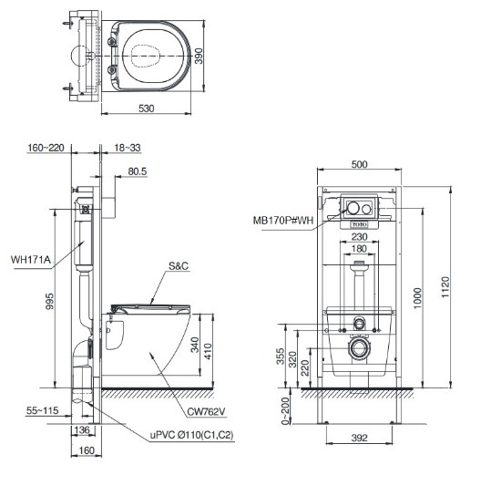 Thân cầu treo tường TOTO CW762