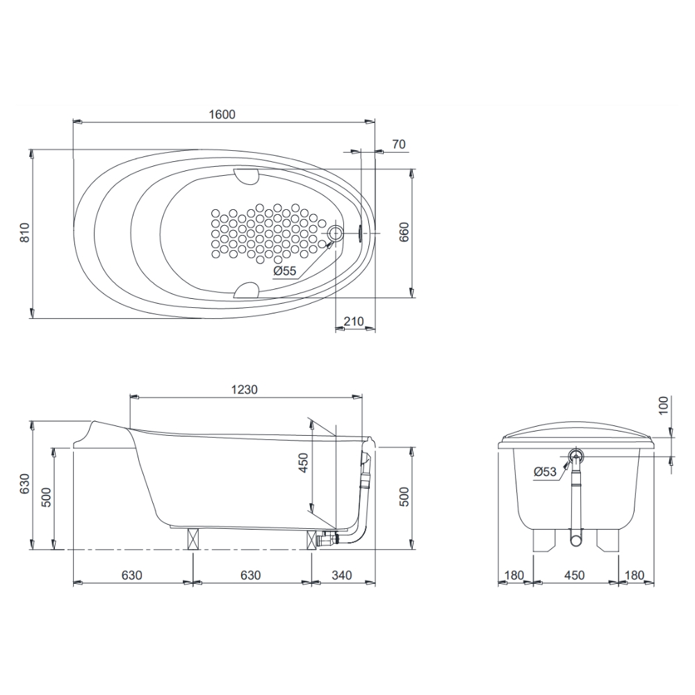 Bồn tắm TOTO PPY1610PTE#S TVBF412 ngọc trai 1m6 gồm ống thải