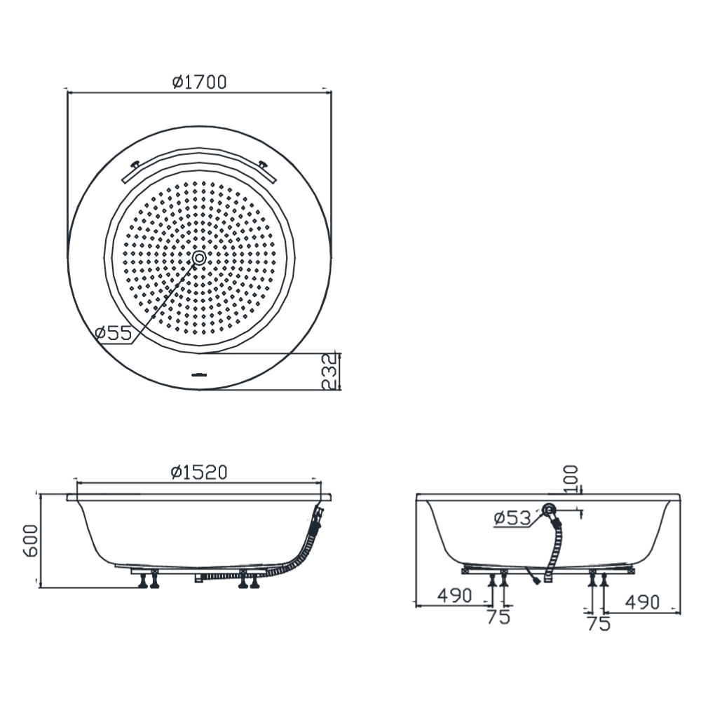 Bồn tắm TOTO PPY1720HPTE#P TVBF412 ngọc trai 1m7 tay vịn gồm ống thải