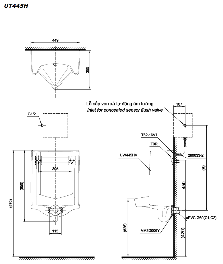 Bồn tiểu nam TOTO UT445H treo tường