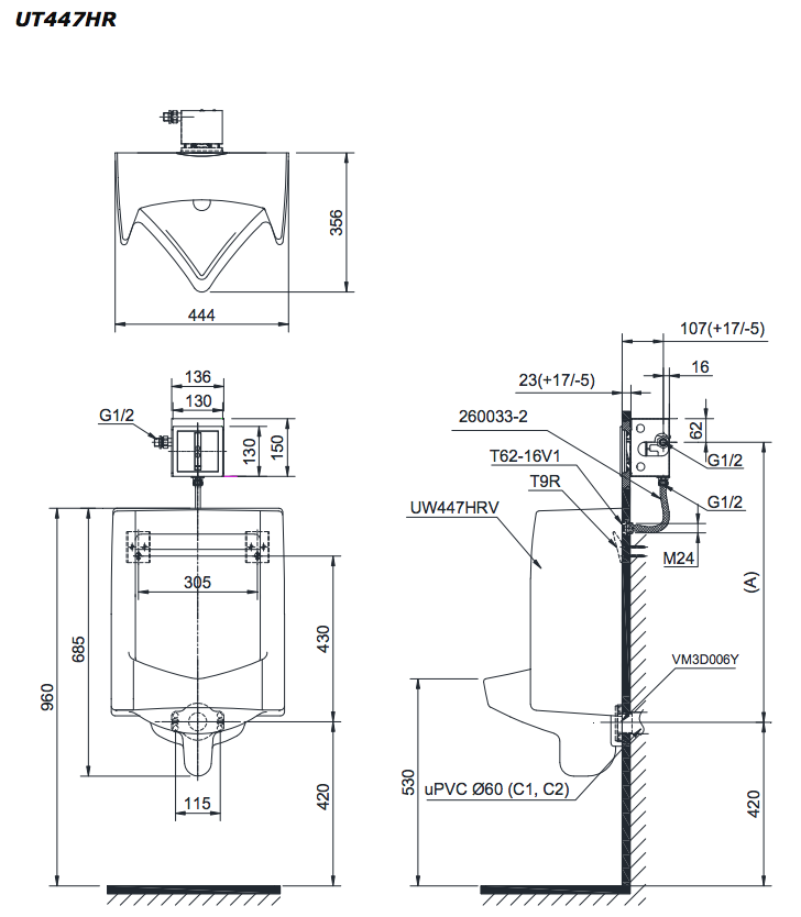 Bồn tiểu nam TOTO UT447HR treo tường