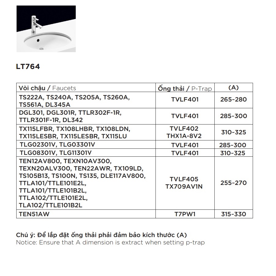 Chậu rửa mặt lavabo âm bàn TOTO LT764#XW