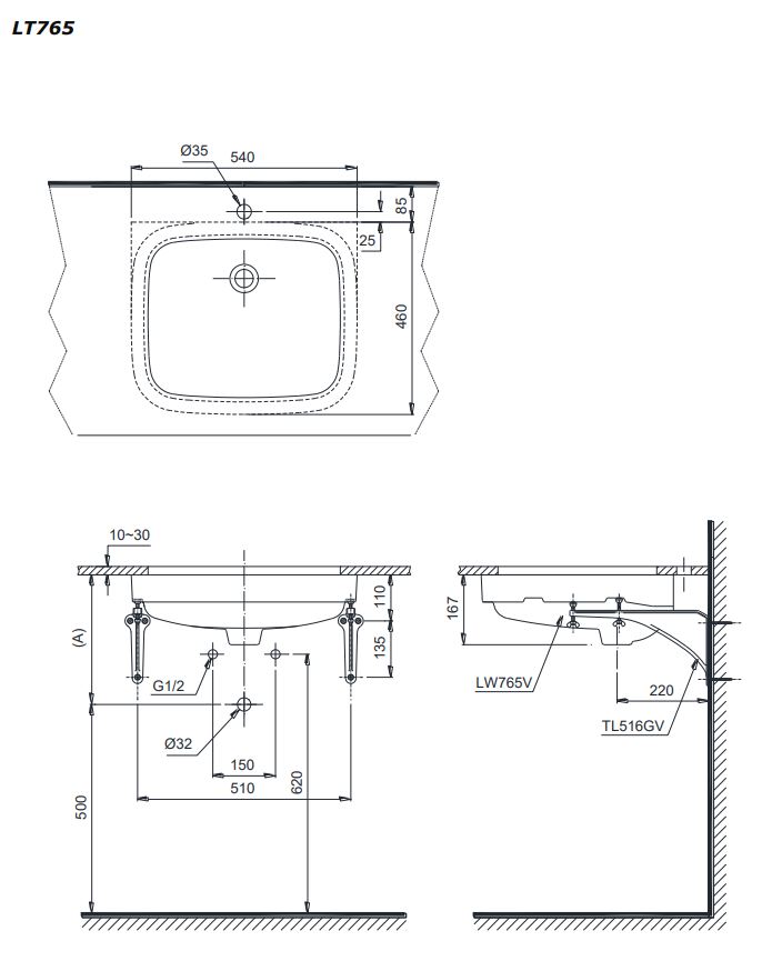 Chậu rửa mặt lavabo âm bàn TOTO LT765#XW