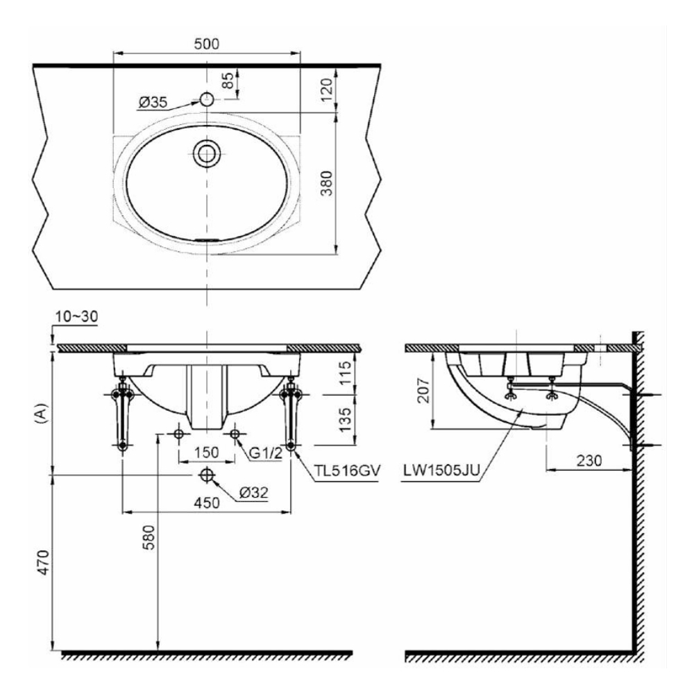 Chậu rửa mặt lavabo âm bàn TOTO LW1505V#XW