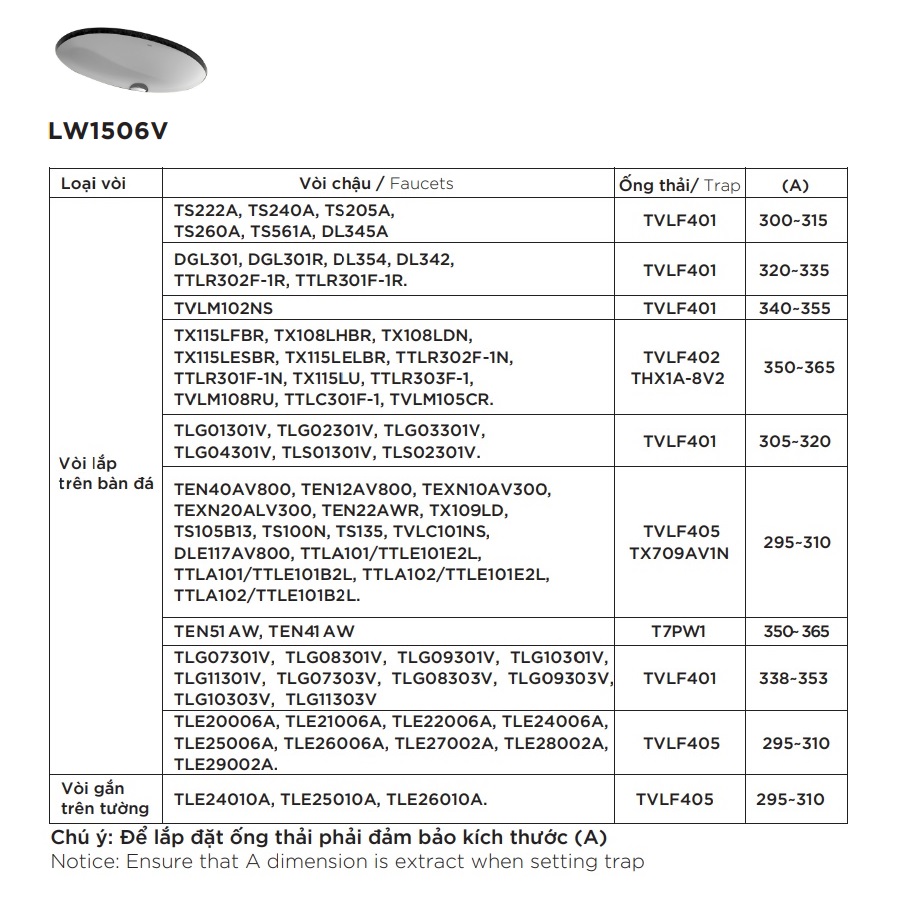 Chậu rửa mặt lavabo âm bàn TOTO LW1506V#XW TL516GV kèm giá đỡ