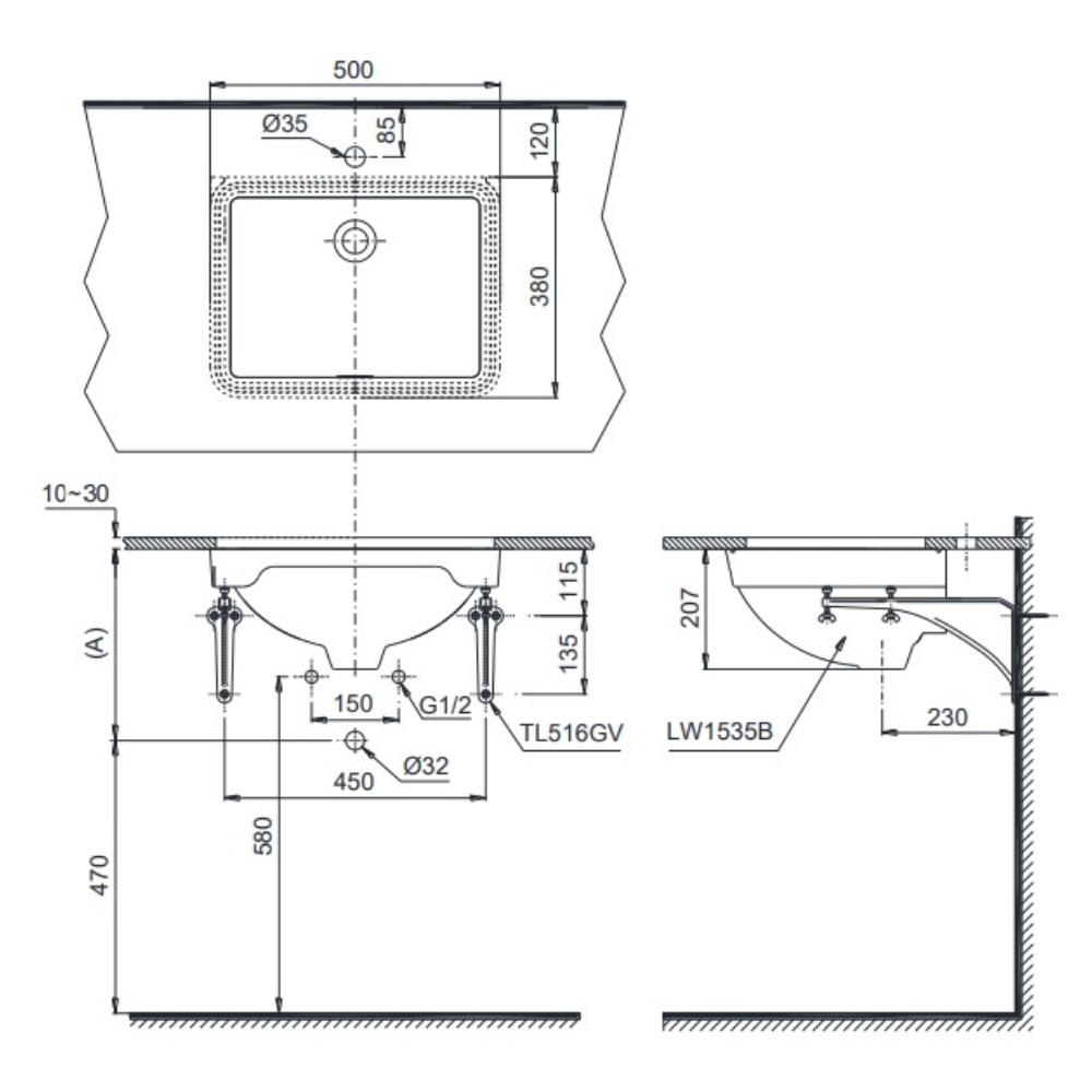 Chậu rửa mặt lavabo âm bàn TOTO LW1535V#XW
