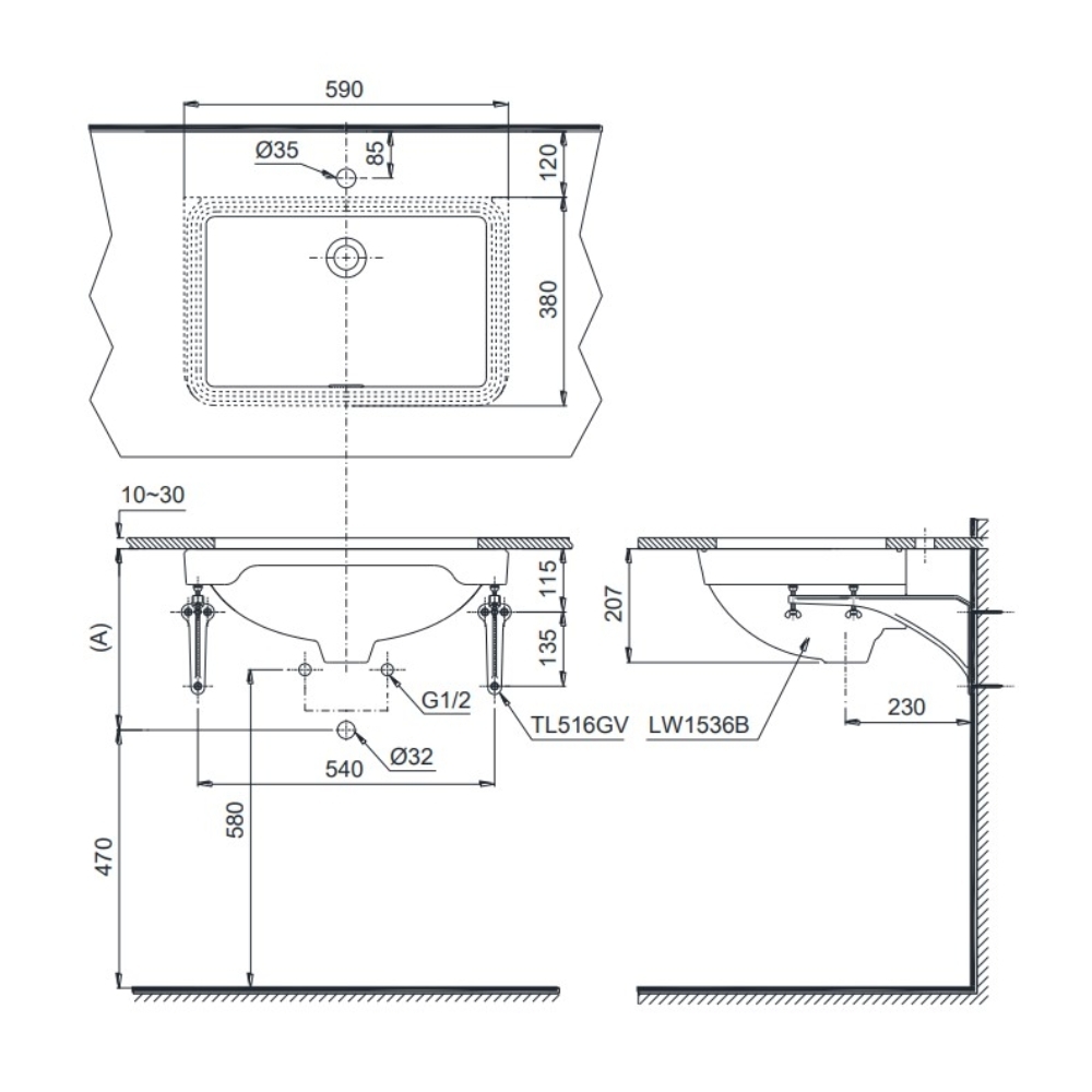 Chậu rửa mặt lavabo âm bàn TOTO LW1536V#XW
